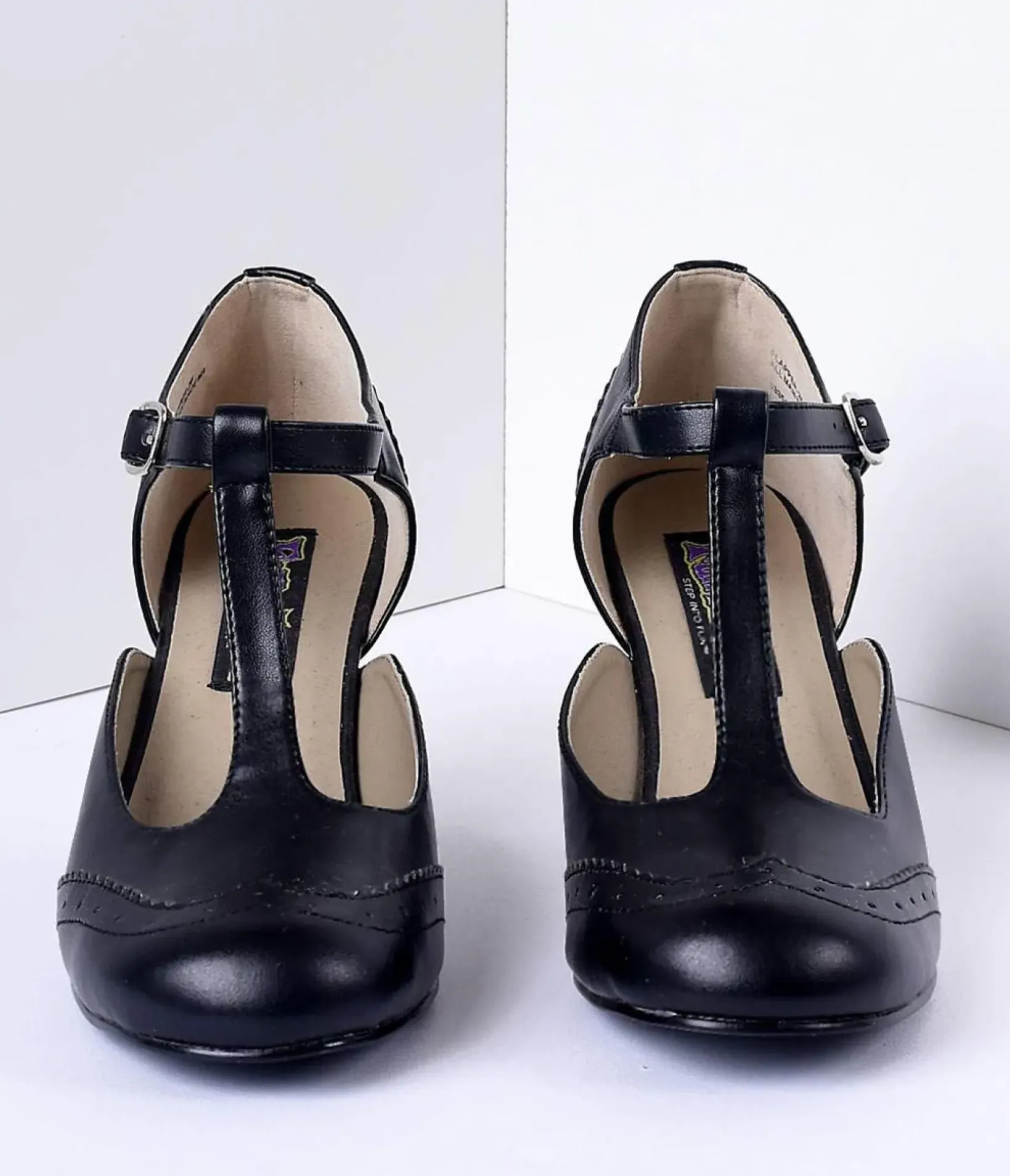 Unique Vintage Special Occasion|Heels>1920s Black T-Strap Mary Jane Heels