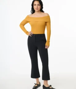 Unique Vintage Pants|Work Wear>1970s Black Vented Kick Flare Pants