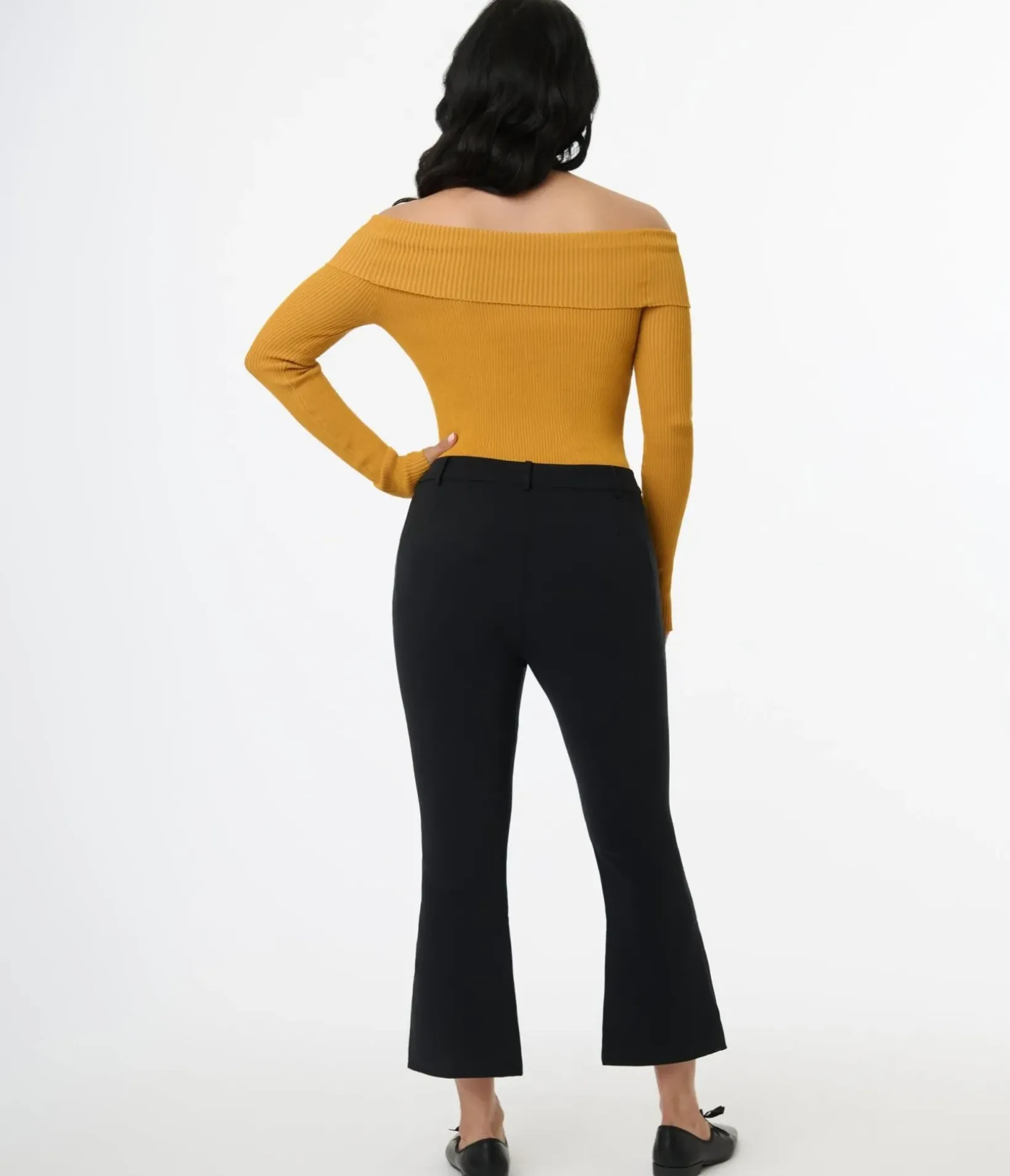 Unique Vintage Pants|Work Wear>1970s Black Vented Kick Flare Pants