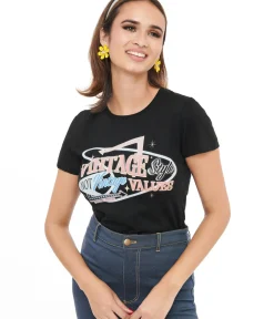 Unique Vintage Graphic Tees|Graphic Tees>1950s Black Vintage Style Not Vintage Values Fitted Graphic Tee