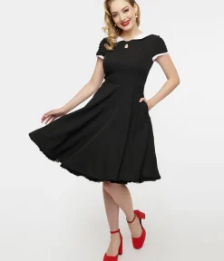 Unique Vintage Fit & Flare|Fit & Flare>1950s Black & White Collar Fit & Flare Dress