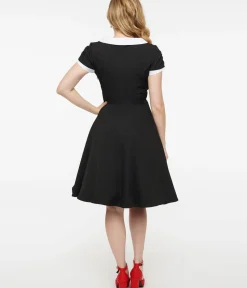 Unique Vintage Fit & Flare|Fit & Flare>1950s Black & White Collar Fit & Flare Dress