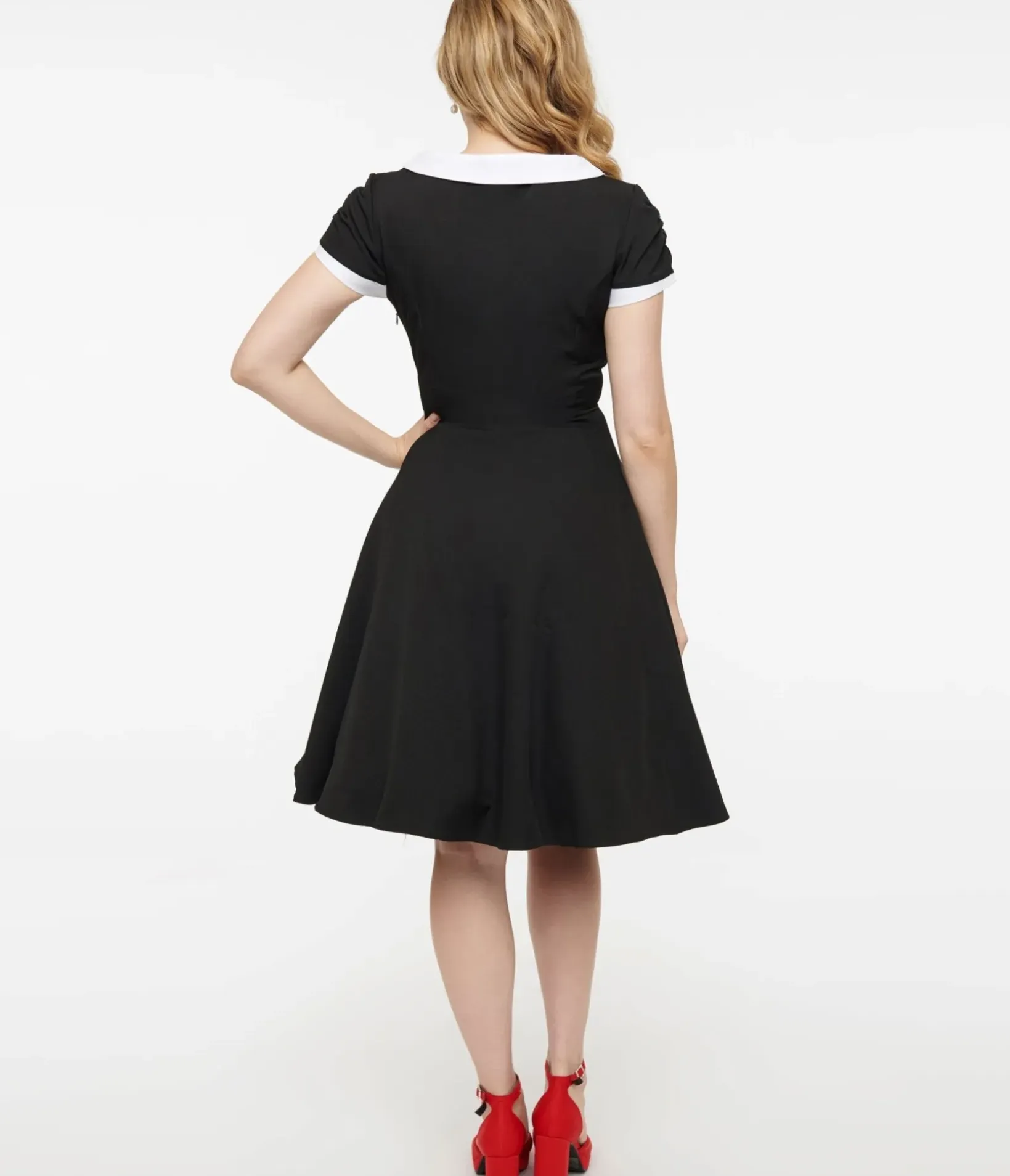 Unique Vintage Fit & Flare|Fit & Flare>1950s Black & White Collar Fit & Flare Dress