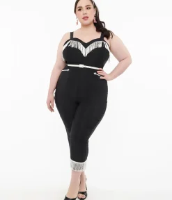 Unique Vintage Rompers & Jumpsuits>1950s Black & White Fringe Western Jumpsuit