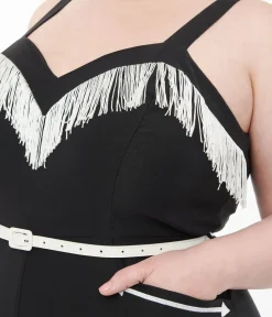 Unique Vintage Rompers & Jumpsuits>1950s Black & White Fringe Western Jumpsuit