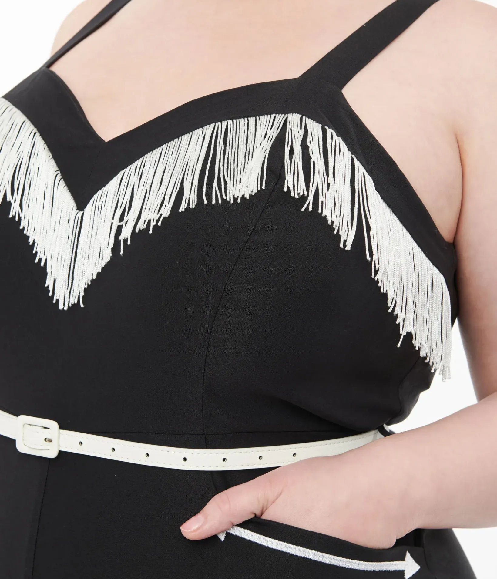 Unique Vintage Rompers & Jumpsuits>1950s Black & White Fringe Western Jumpsuit