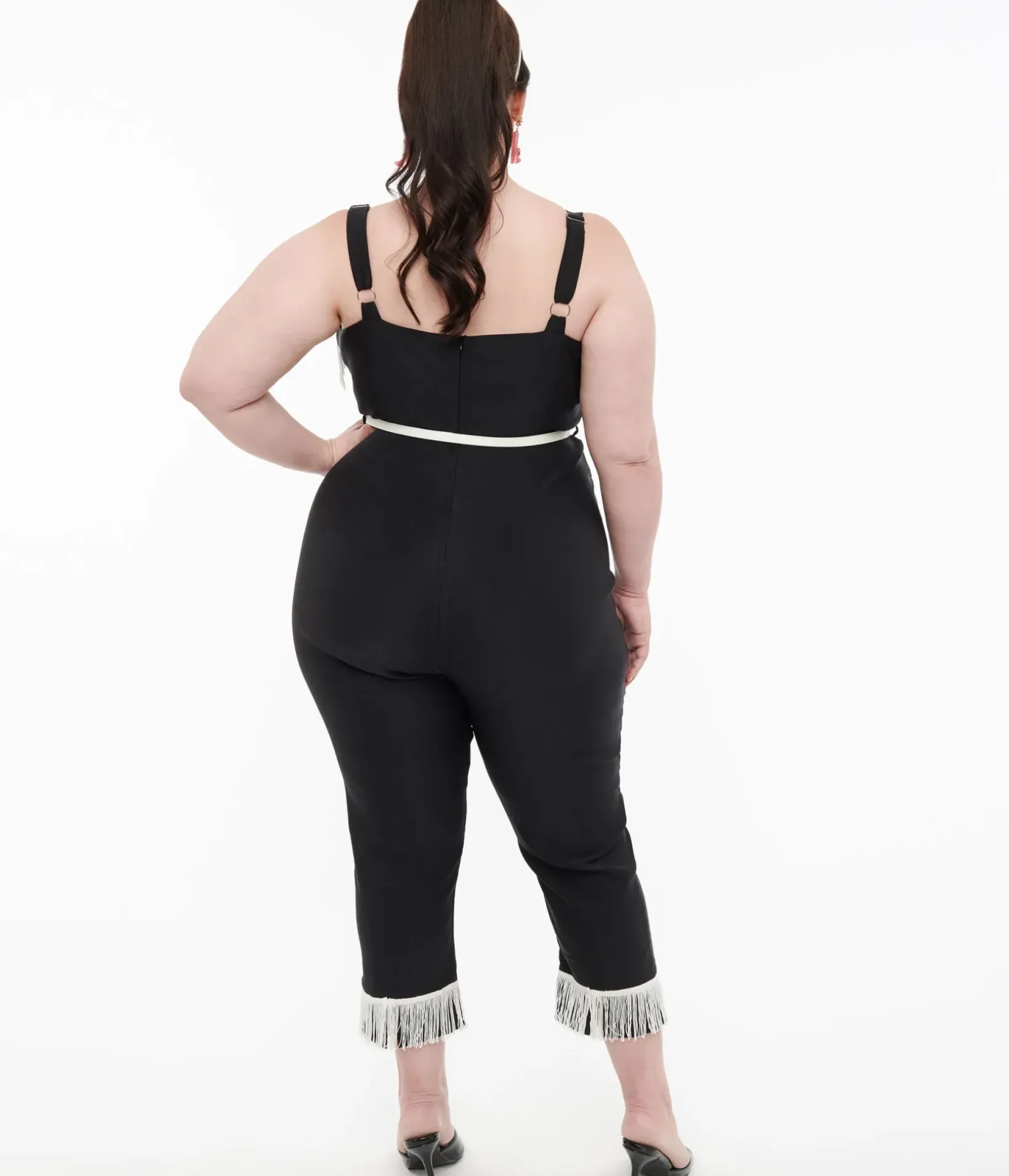 Unique Vintage Rompers & Jumpsuits>1950s Black & White Fringe Western Jumpsuit