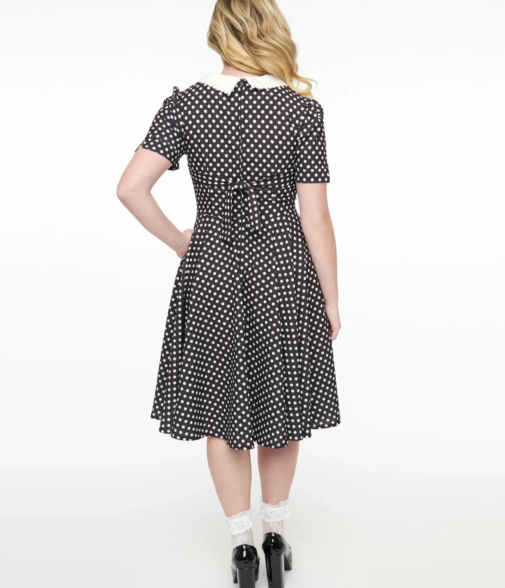 Unique Vintage Swing|Pocket Dresses>1950s Black & White Polka Dot Brielle Swing Dress