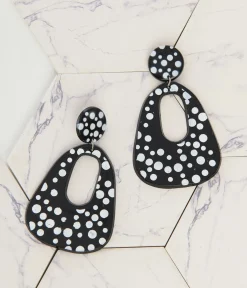 Unique Vintage Disney Bounding|Work Wear>1980s Black & White Polka Dot Drop Earrings
