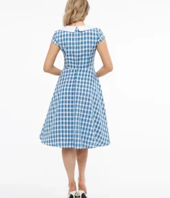 Unique Vintage Swing|Pocket Dresses>1950s Blue & White Plaid Swing Dress