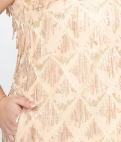 Unique Vintage Pencil|Midi>1920s Champagne Sequin Fringe Midi Dress