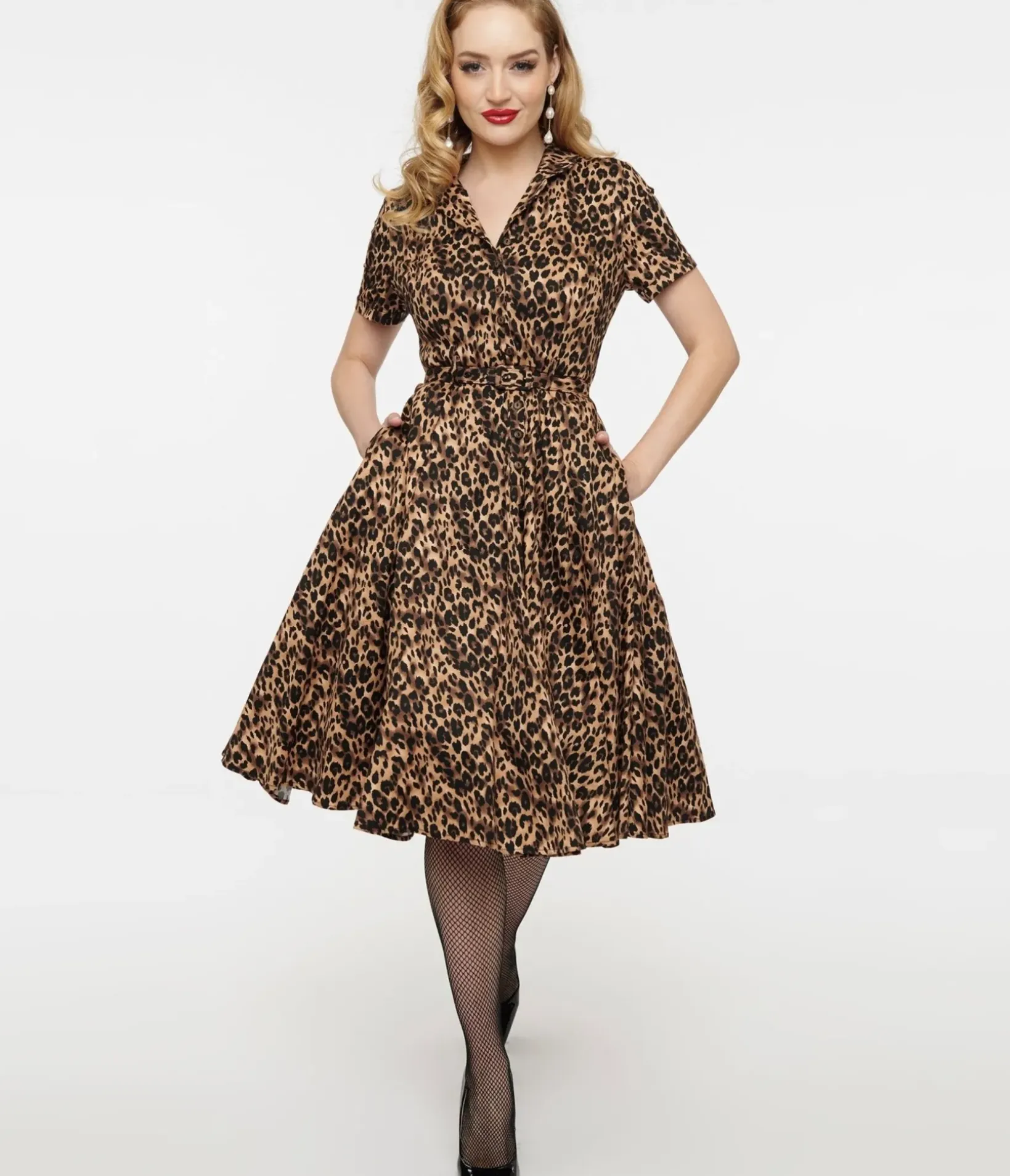 Unique Vintage Swing|Pocket Dresses>1950s Cheetah Girl Belted Swing Dress