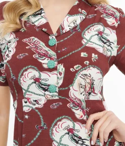 Unique Vintage Fit & Flare|Everyday Dresses>1960s Chocolate Brown Western Fit & Flare Dress