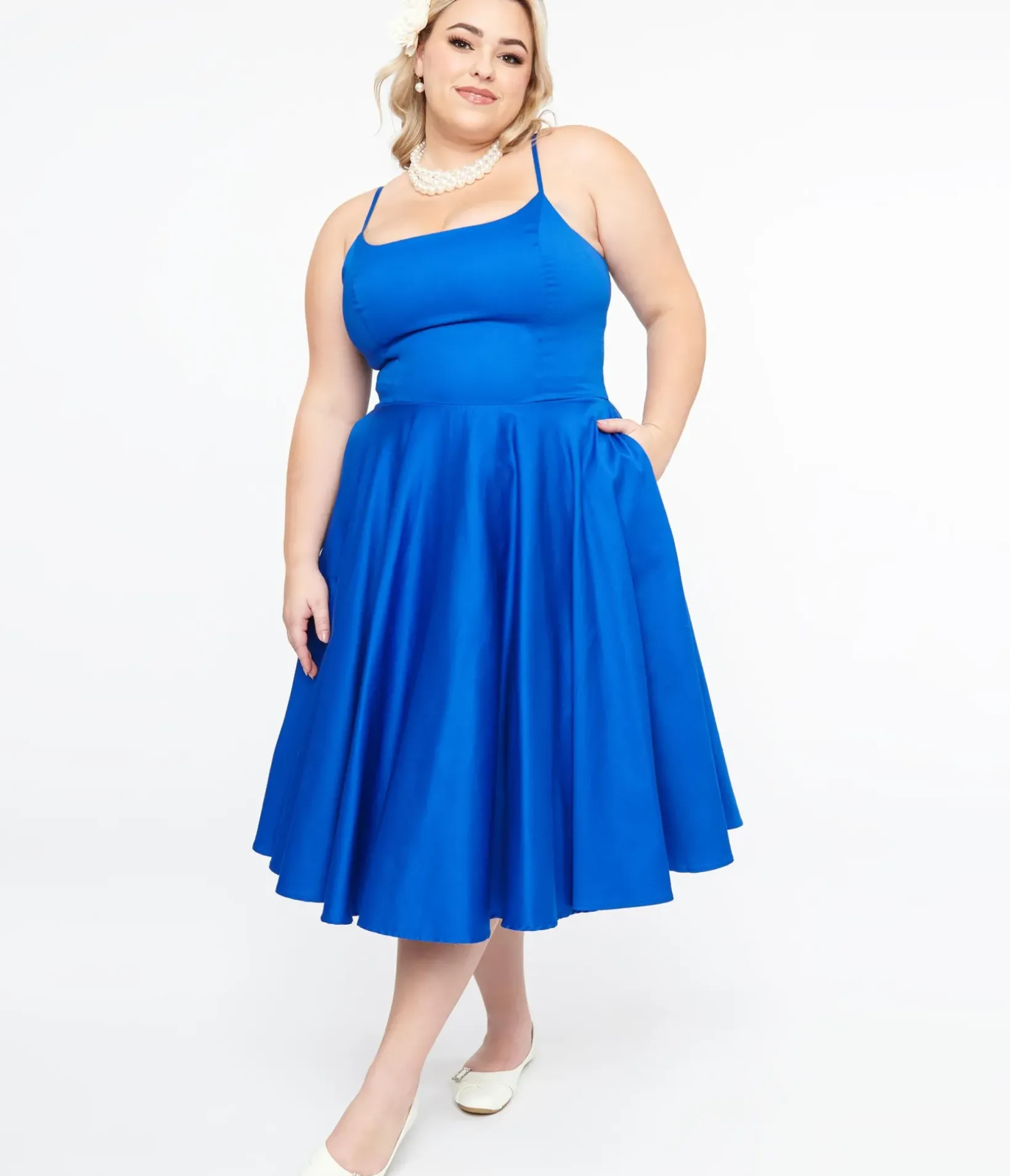 Unique Vintage Swing|Pocket Dresses>1950s Cobalt Blue Cotton Swing Dress