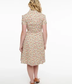 Unique Vintage Fit & Flare|Pocket Dresses>1950s Cream & Multicolor Floral Fit & Flare Dress