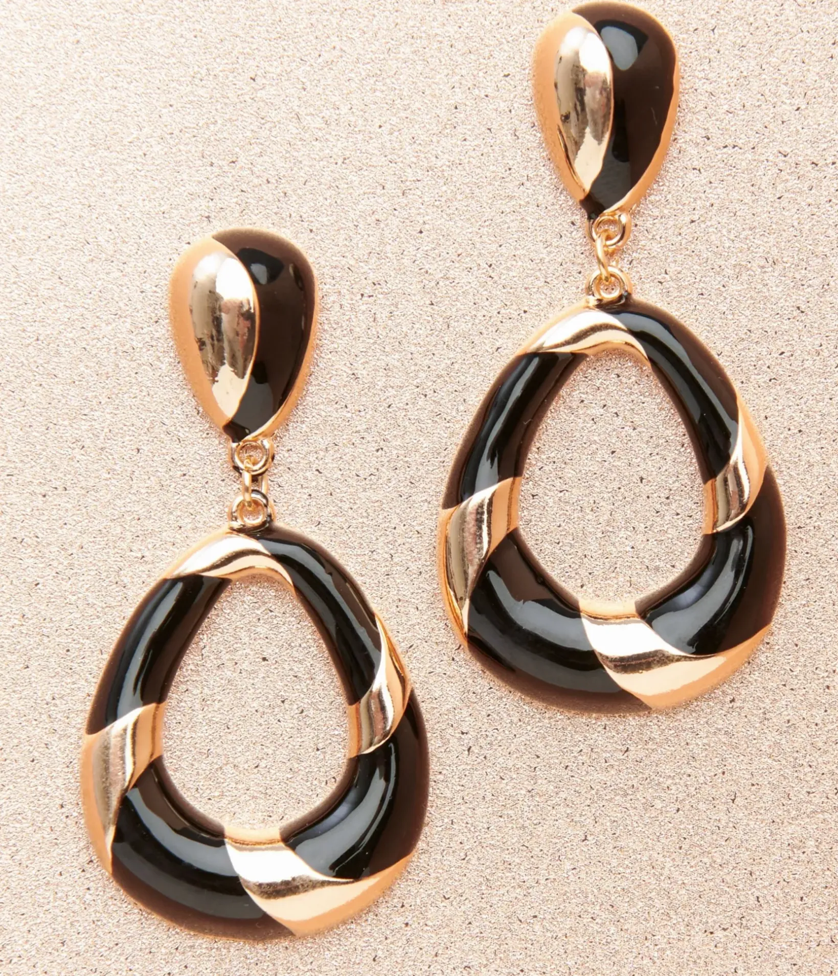 Unique Vintage Special Occasion|Flapper Accessories>1920s Deco Black & Gold Swirl Drop Earrings