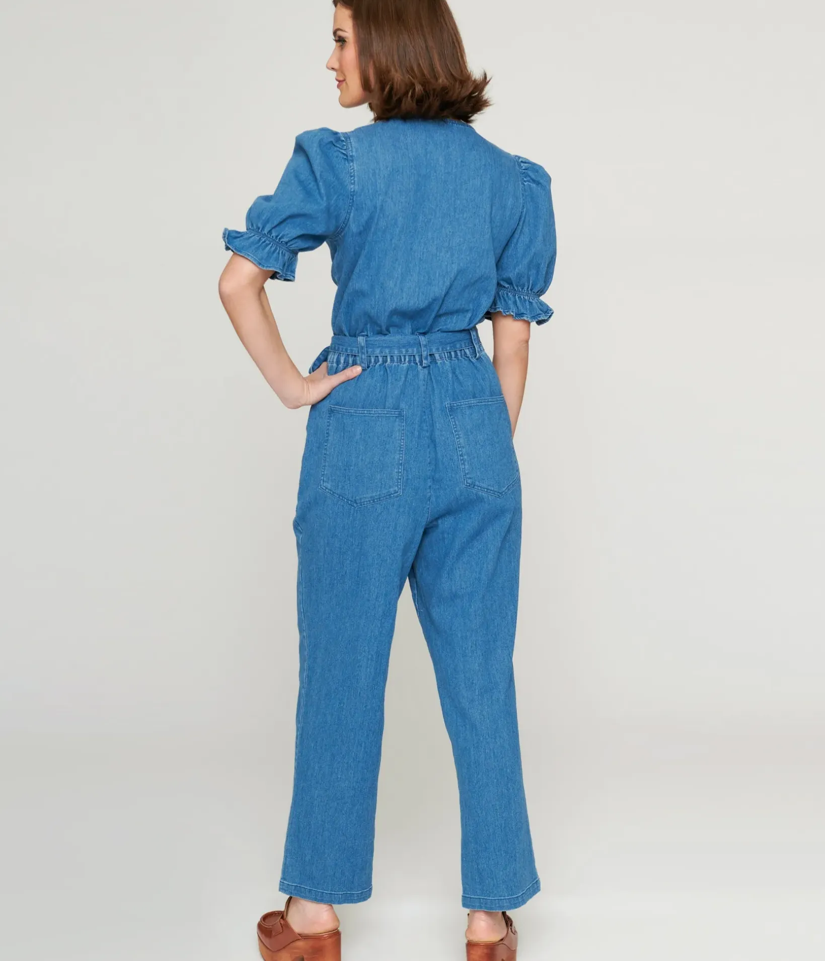 Unique Vintage Rompers & Jumpsuits>1970s Denim Puff Sleeve Jumpsuit