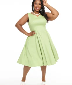 Unique Vintage Swing|Pocket Dresses>1950s Green Cotton Greta Swing Dress