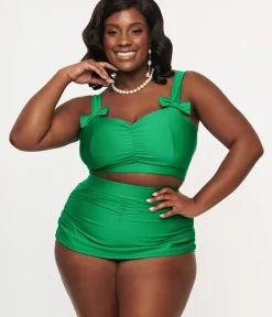 Unique Vintage Two Piece Swim|Swim Bottoms>1950s Green High Waist Swim Skirt