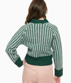 Unique Vintage Sweaters & Cardigans|Work Wear>1950s Green & White Houndstooth Hattie Cardigan
