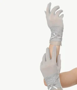 Unique Vintage Gloves & Scarves>1950s Grey Lace & Bow Gloves