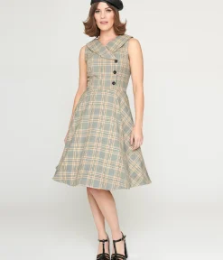 Unique Vintage Swing|Pocket Dresses>1950s Grey Plaid Swing Dress