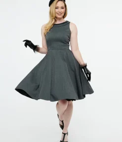 Unique Vintage Swing|Pocket Dresses>1950s Grey Swing Dress