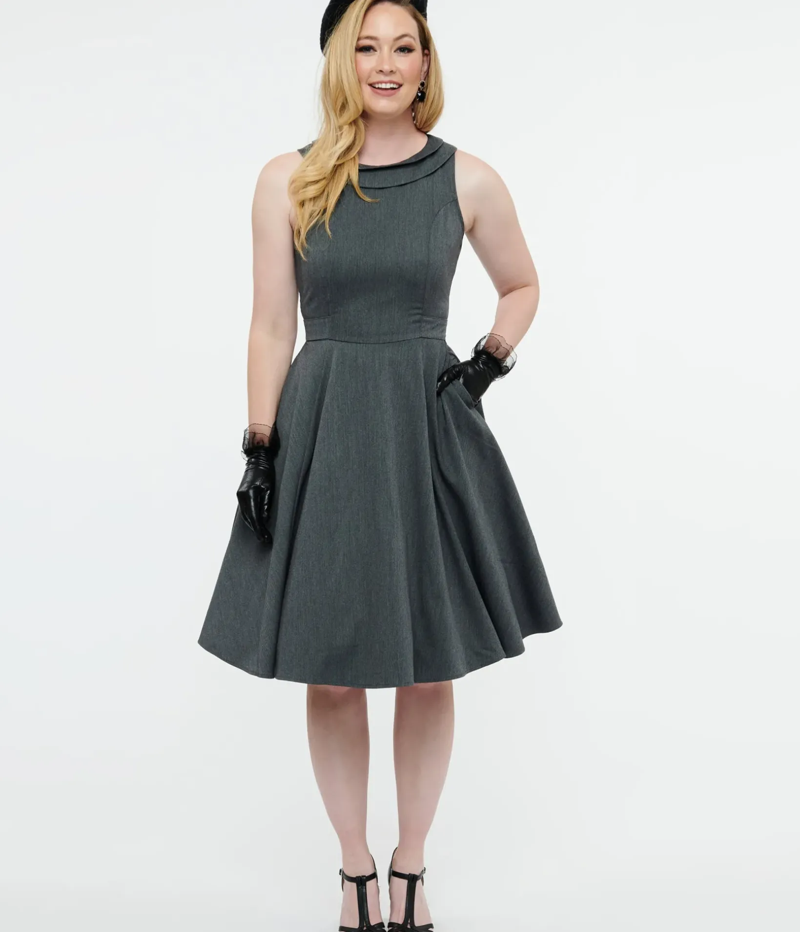 Unique Vintage Swing|Pocket Dresses>1950s Grey Swing Dress
