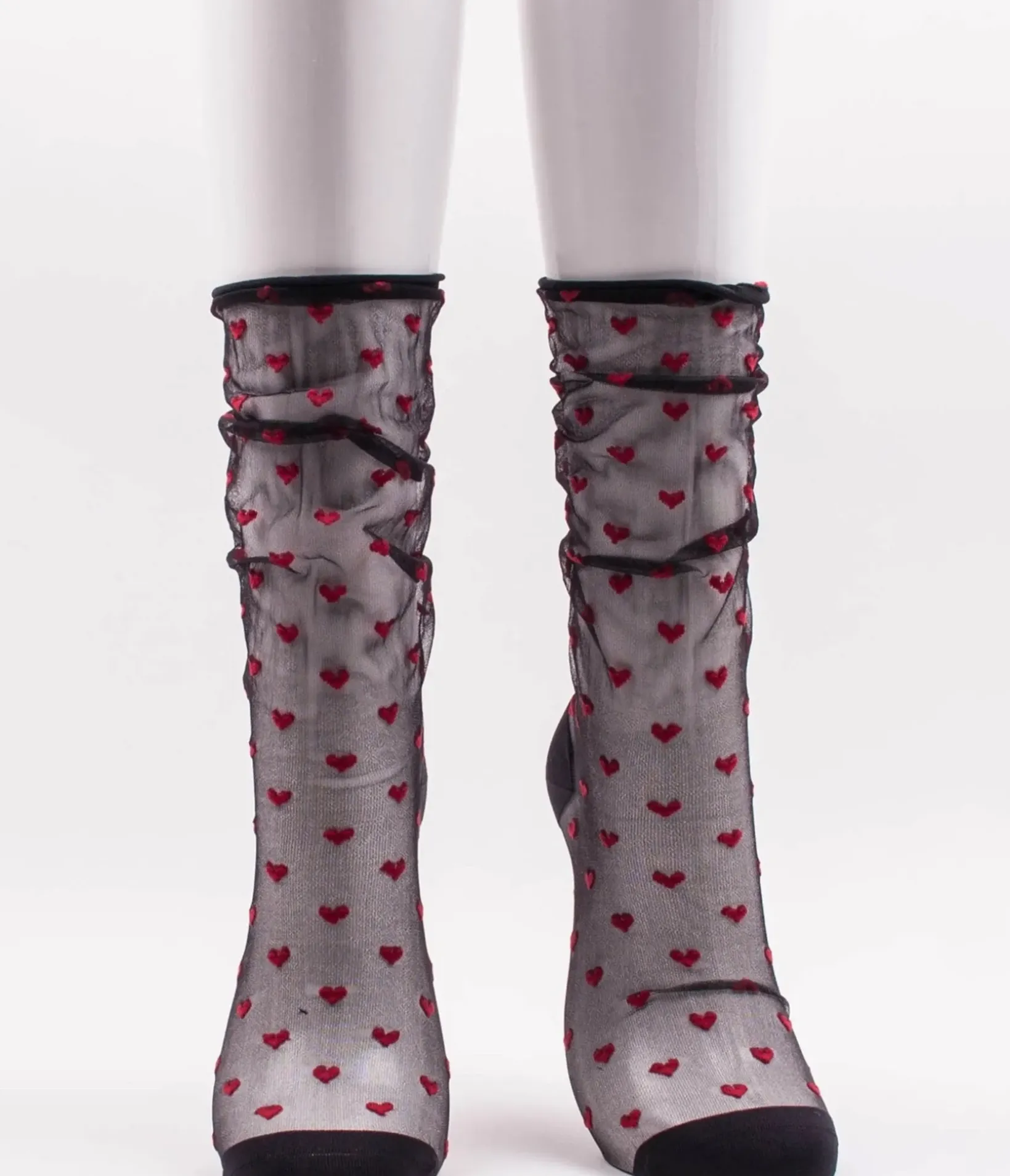 Unique Vintage All Things Red|Date Night Outfits>Sheer Black & Red Heart Crew Socks