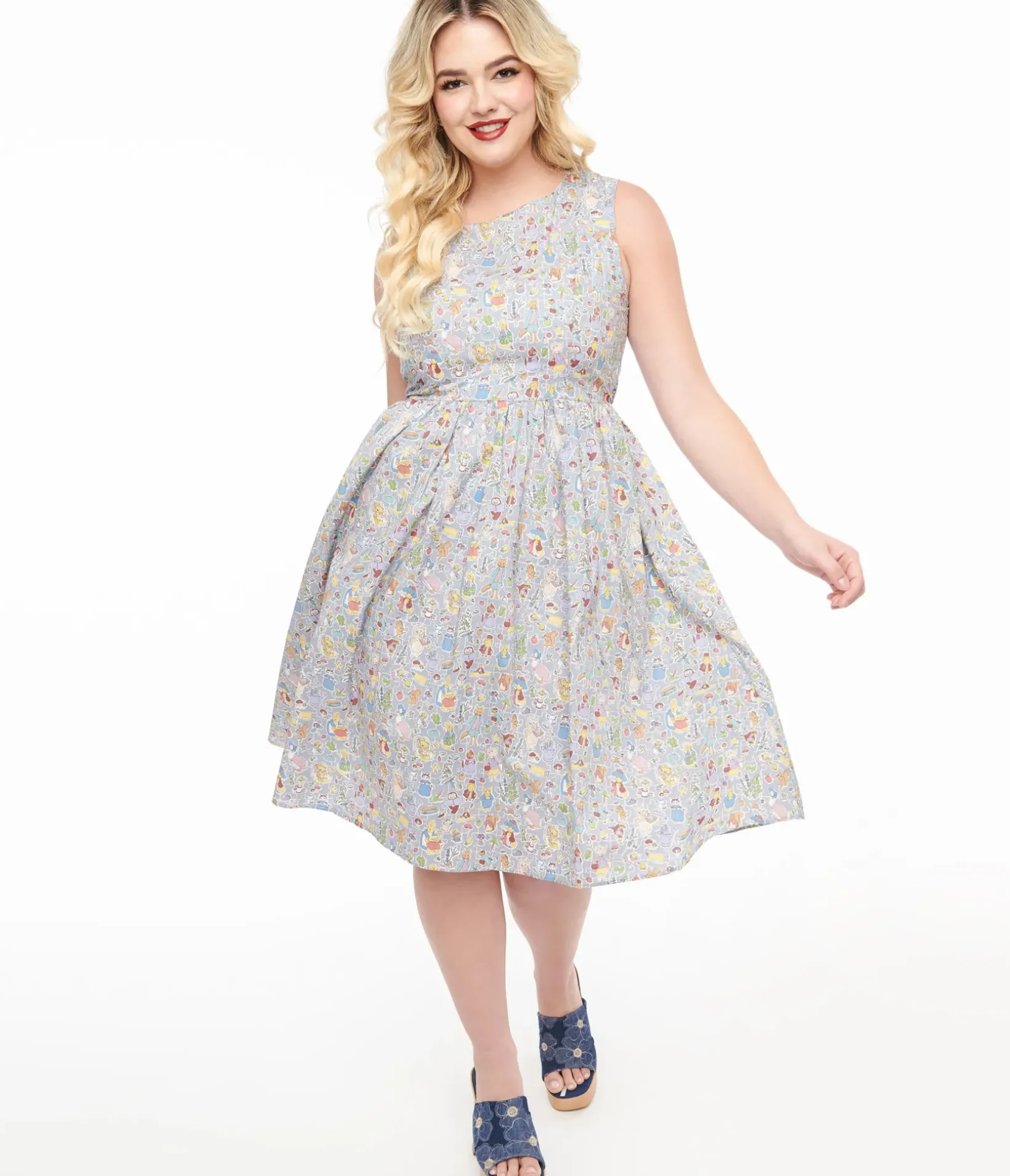Unique Vintage Fit & Flare|Pocket Dresses>1950s Ice Blue Wonderland Print Fit & Flare Dress