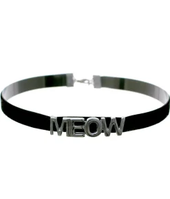 Unique Vintage Necklaces>Silver & Black Meow Choker