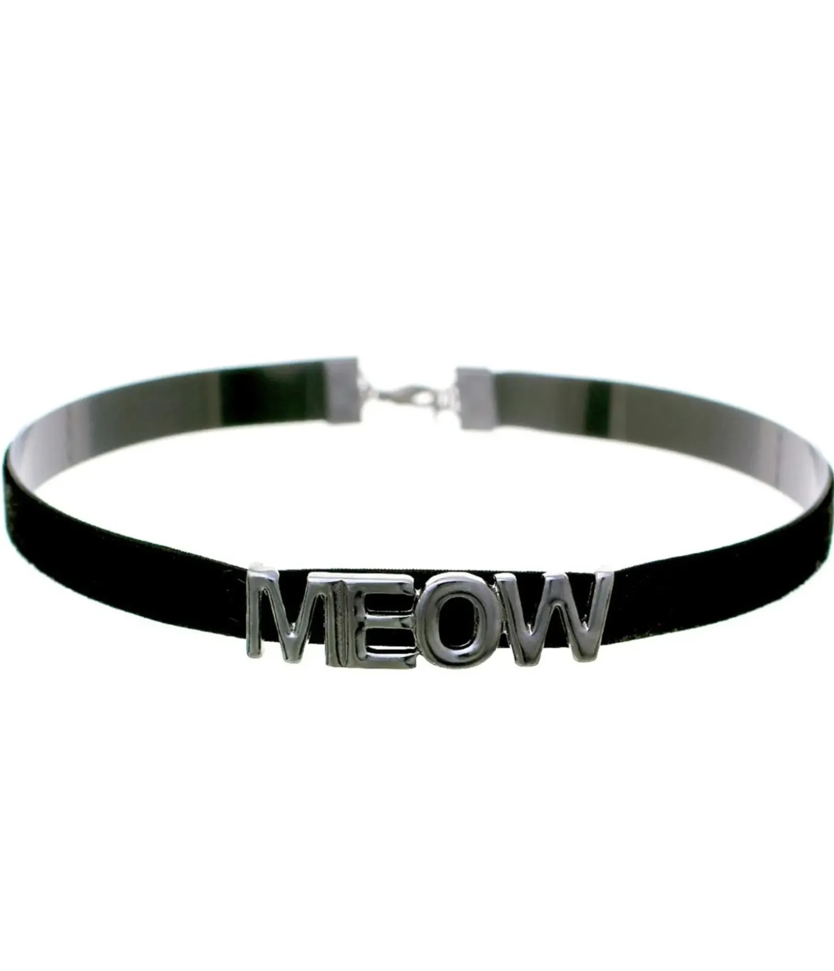 Unique Vintage Necklaces>Silver & Black Meow Choker