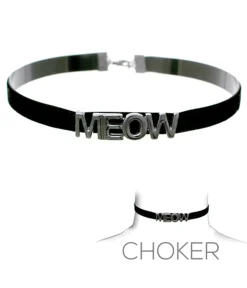 Unique Vintage Necklaces>Silver & Black Meow Choker