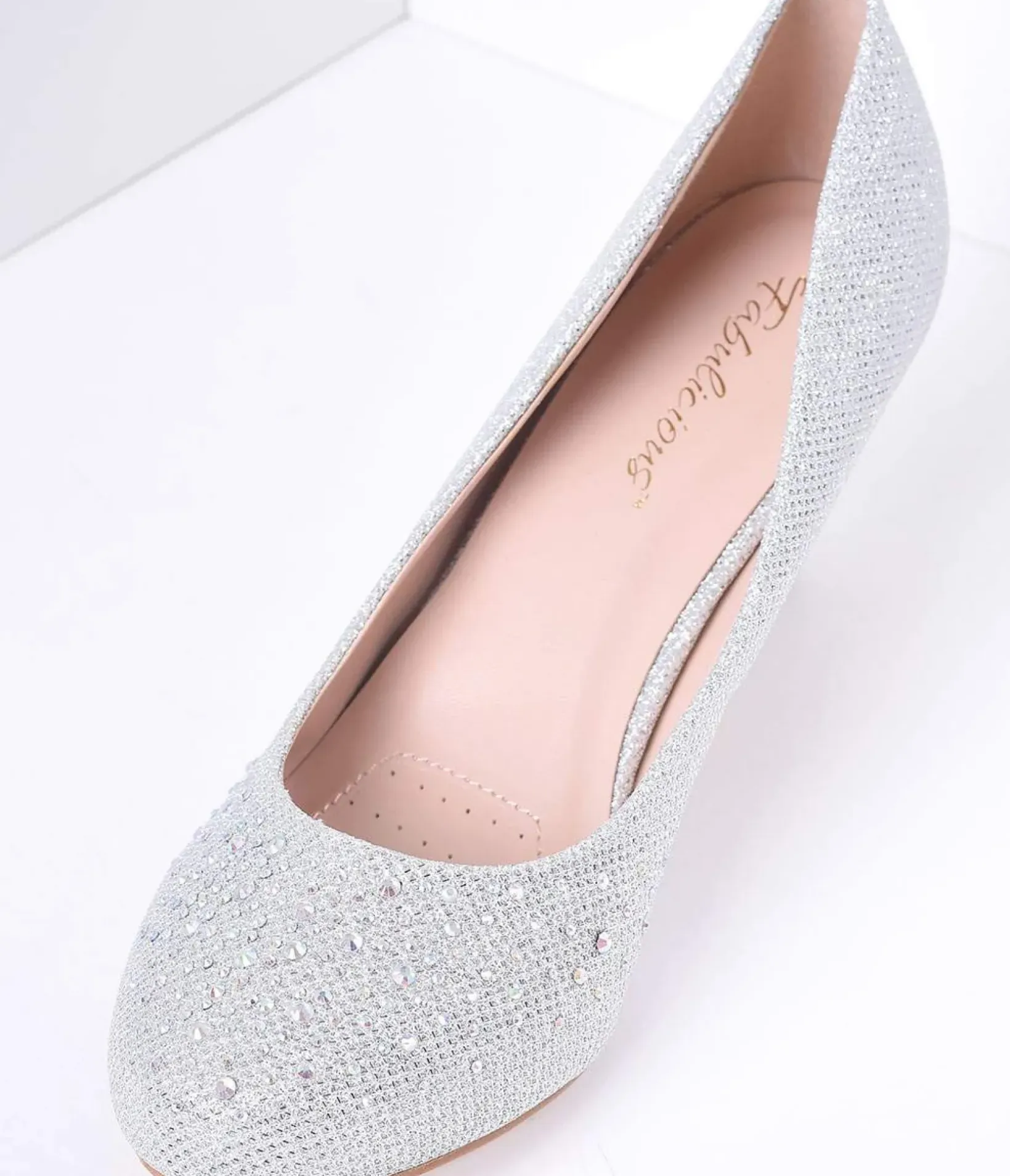 Unique Vintage Special Occasion|Heels>Silver Metallic Rhinestone Doris Kitten Heels