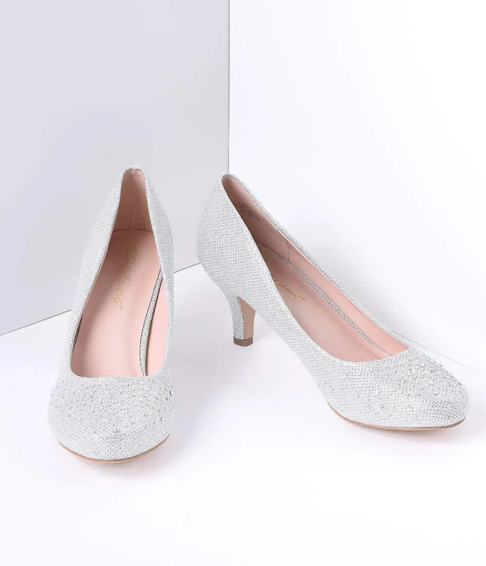 Unique Vintage Special Occasion|Heels>Silver Metallic Rhinestone Doris Kitten Heels