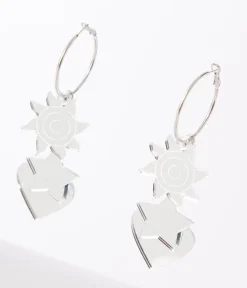 Unique Vintage Earrings>Silver Mirror Acrylic Magic Hoop Earrings
