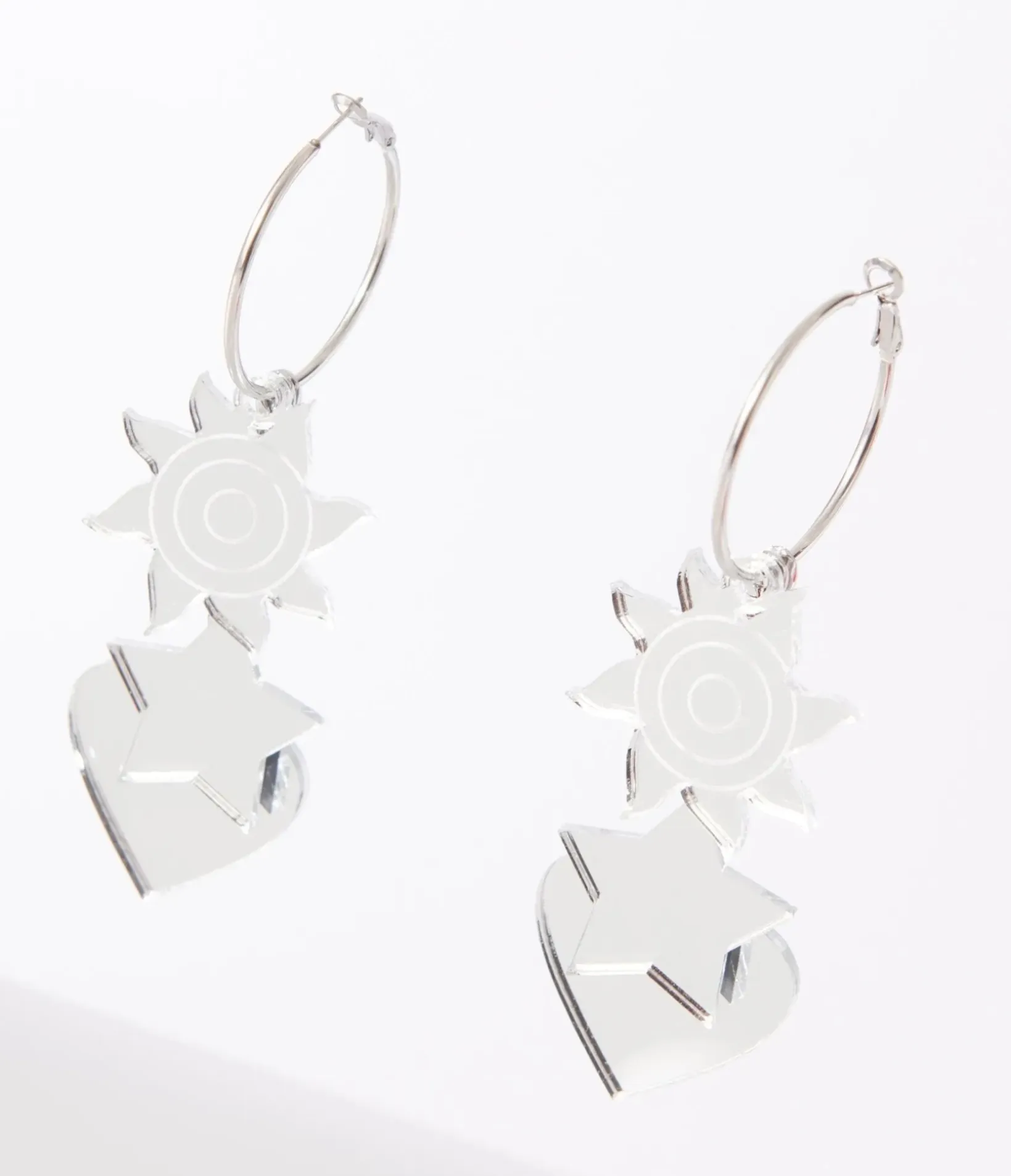 Unique Vintage Earrings>Silver Mirror Acrylic Magic Hoop Earrings