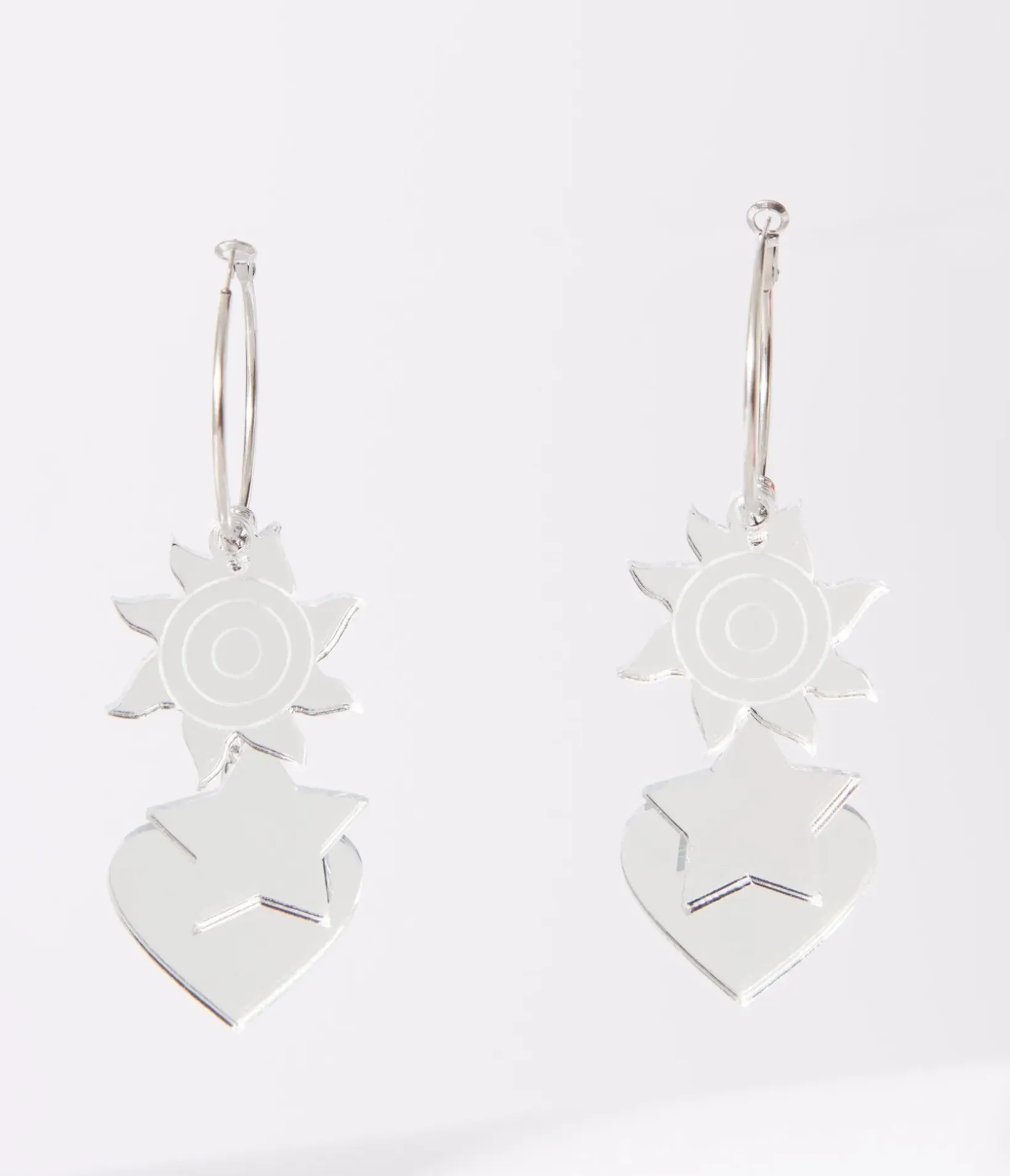 Unique Vintage Earrings>Silver Mirror Acrylic Magic Hoop Earrings