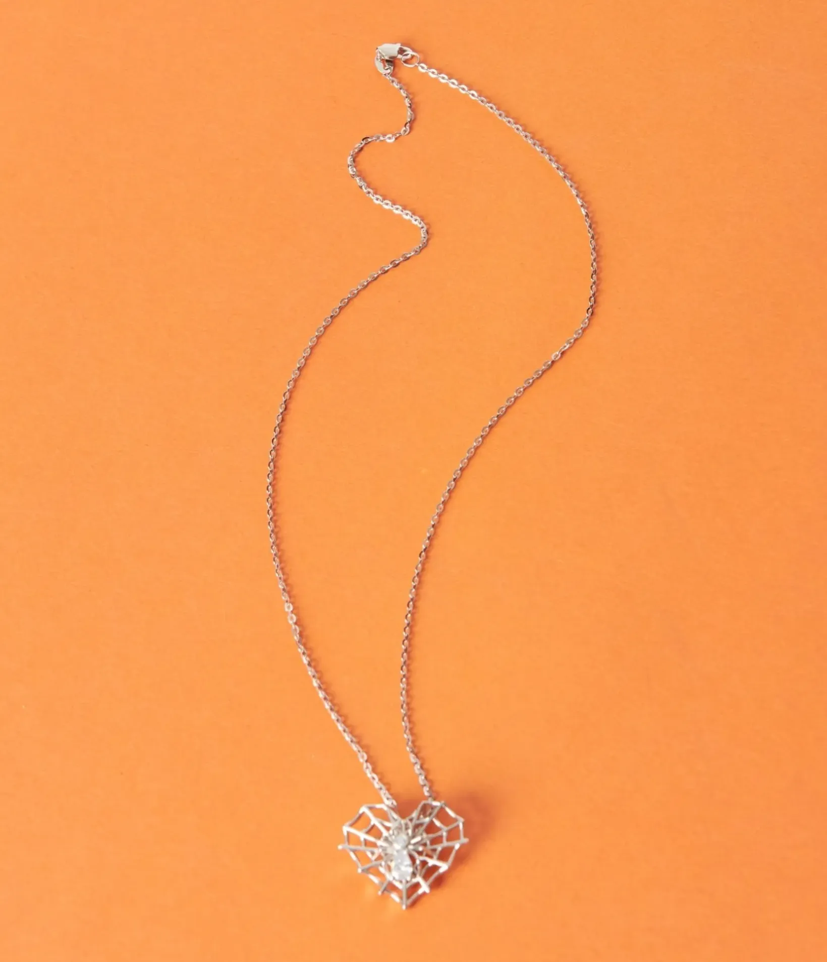 Unique Vintage Halloween|Necklaces>Silver Rhinestone Spider Love Necklace