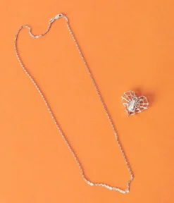 Unique Vintage Halloween|Necklaces>Silver Rhinestone Spider Love Necklace
