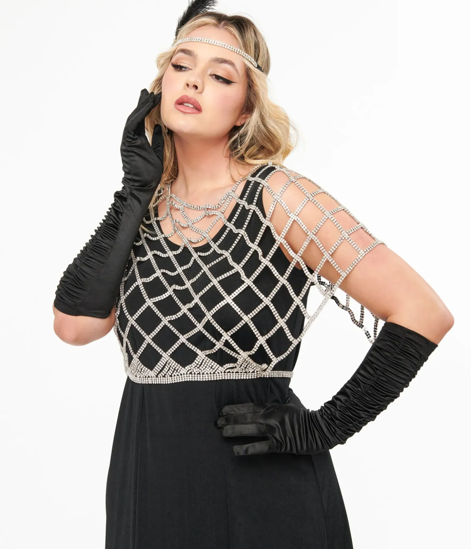 Unique Vintage Special Occasion|Flapper Accessories>Silver Rhinestone Top