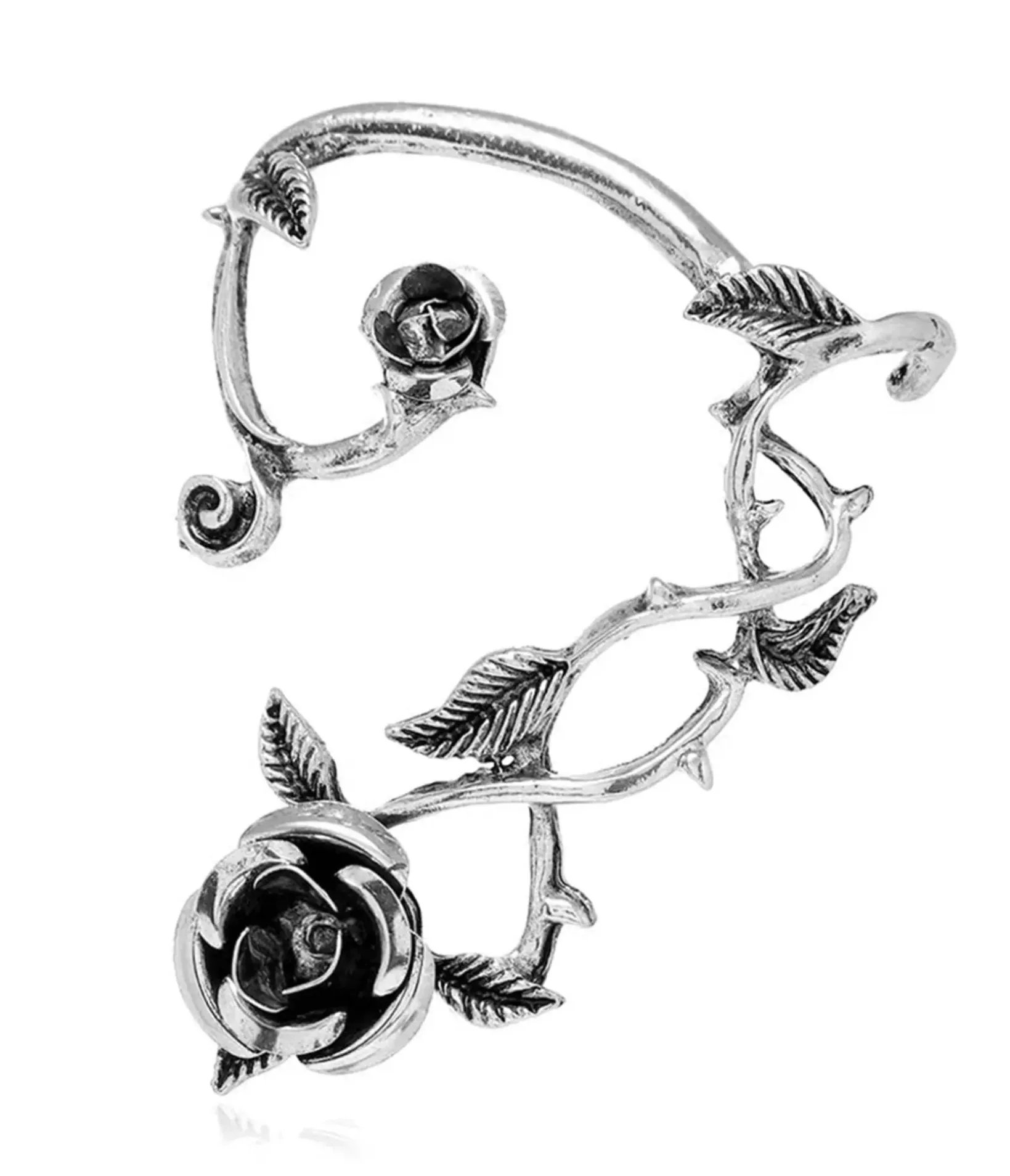Unique Vintage Earrings>Silver Rose Thorn Ear Cuff