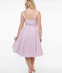 Unique Vintage Swing|Everyday Dresses>1950s Lavender Cotton Eyelet Valerie Swing Dress