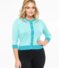 Unique Vintage Sweaters & Cardigans|Work Wear>1950s Light Blue & Chameleon Cardigan