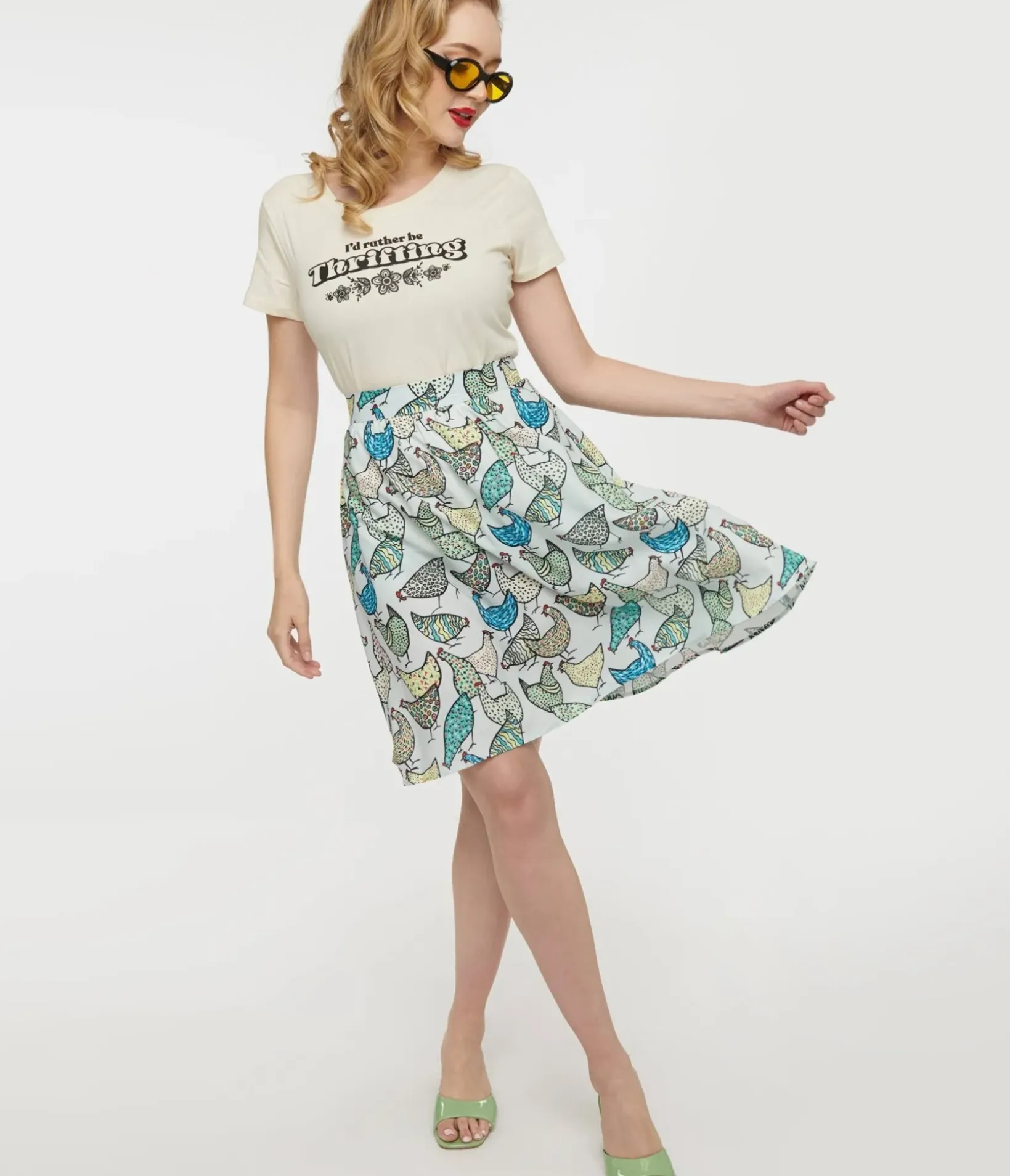 Unique Vintage Skirts>1950s Light Blue Chicken Swing Skirt