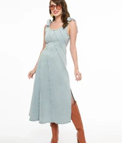 Unique Vintage Midi|Everyday Dresses>1970s Light Blue Denim Midi Dress