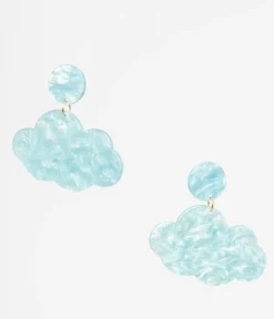 Unique Vintage Earrings>1960s Light Blue Shimmer Cloud Earrings