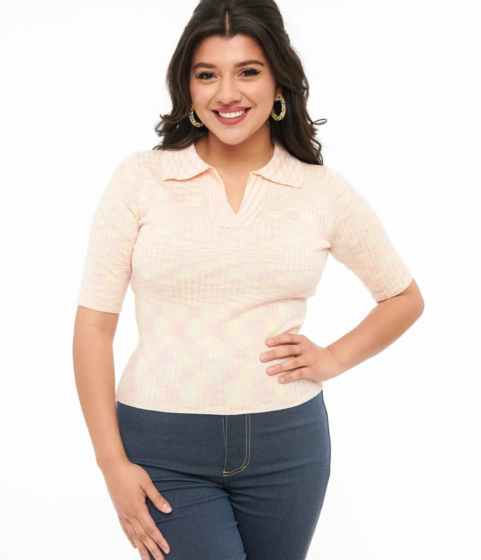 Unique Vintage Blouses|All Things Pink>1970s Light Pink Woven Collared Top