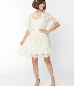 Unique Vintage Maxi|Caftans>Smak Parlor 1970s Ivory Embroidered Lace Mini Caftan