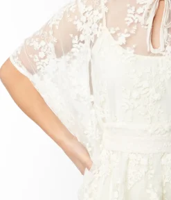 Unique Vintage Maxi|Caftans>Smak Parlor 1970s Ivory Embroidered Lace Mini Caftan